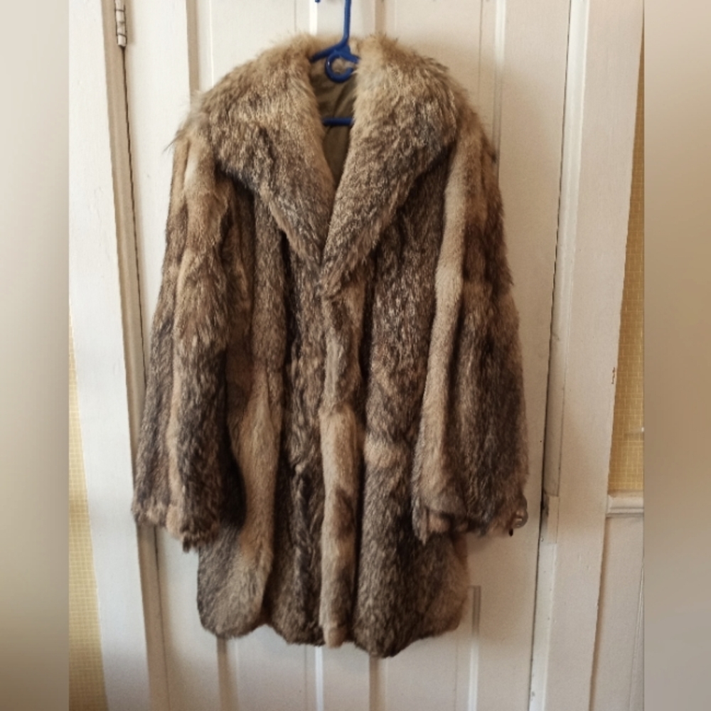 Raccoon Coat, 3/4 Length, Blonde, Large